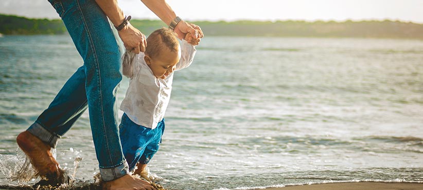 Dad Walking Baby Beach Family H