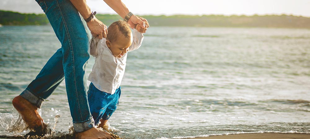 Dad Walking Baby Beach Family